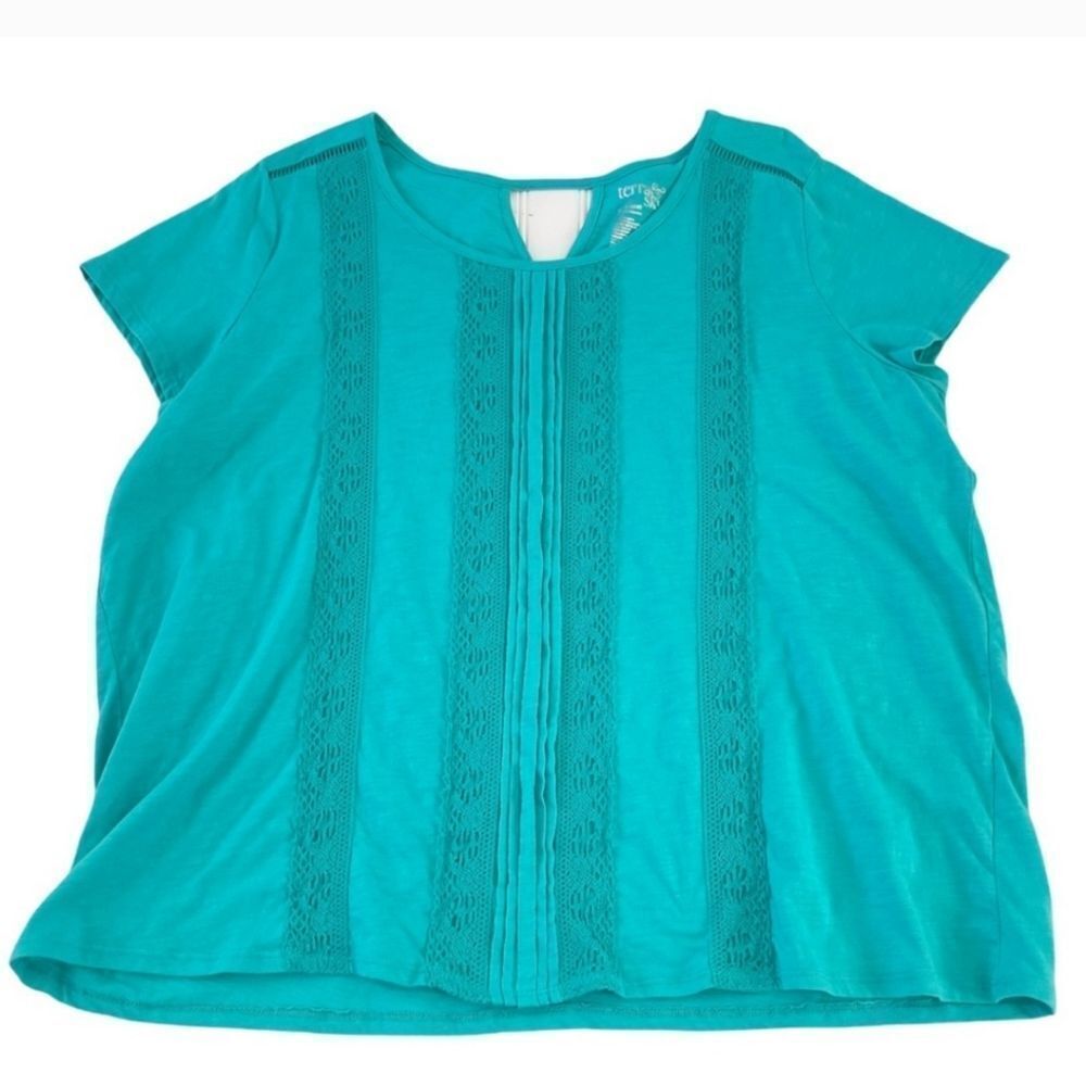 #089 Terra & Sky Teal Pleated Scooped Neck Short Sleeve Tunic Top